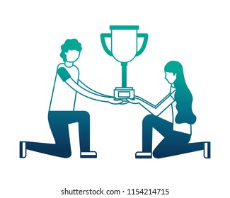 couple with trophy award cup isolated icon