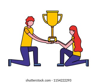 couple with trophy award cup isolated icon