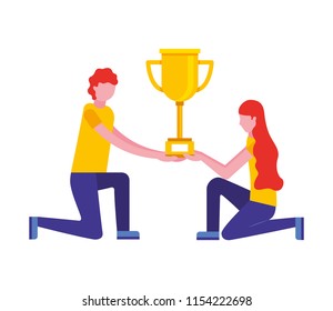 couple with trophy award cup isolated icon