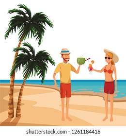 couple with tropical beverage