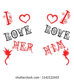 Couple T-shirt Design  Love Him  Love Her Vector