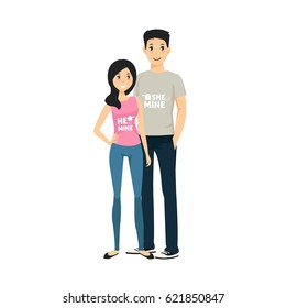 Couple T-shirt flat illustration