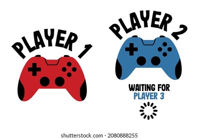 Couple-T-Shirt-Ideen. Couple-T-Shirt-Design. Vektorspielcontroller. Gamers Design. Schwangere Frauenfreude-Design