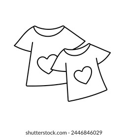 
Couple t-shirts with doodle hearts. Vector illustration isolated on white background