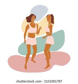 Couple of twins faceless women in summer clothes dance on balance stones abstract background, mental health relax and harmony concept vector illustration