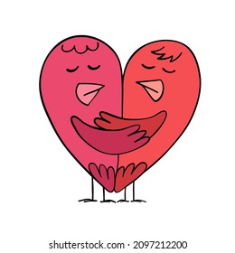 couple of two birds cuddling like heart for valentine day card design