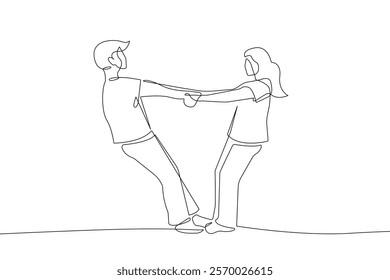 Couple of Two Dancer in Continuous Line Art Drawing Style. Woman and Man Dancing Together Line Art Vector Illustration. Happy Couple Black Linear Sketch Isolated on White Background. Not AI