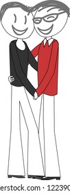 A couple of two men hold each other in their arms