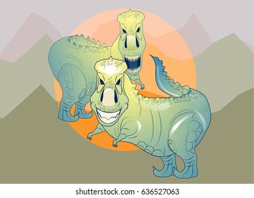 Couple of tyrannosaurus rex dinosaurs. Vector illustration