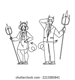 couple with umbrella line pencil drawing vector. evil person, bad man woman, demon horror, mystery hell couple with umbrella character. people Illustration