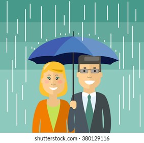 Couple With Umbrella Under The Rain