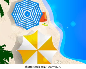 Couple of umbrellas on the beach, graphic art