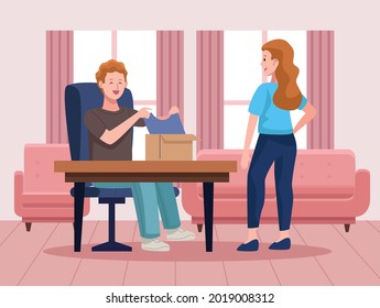 couple unboxing in living scene