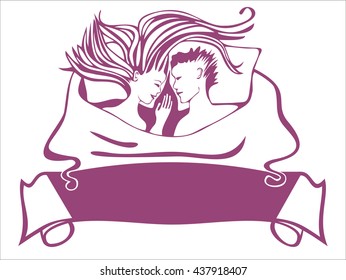 The couple under the blanket. The stylized drawing.