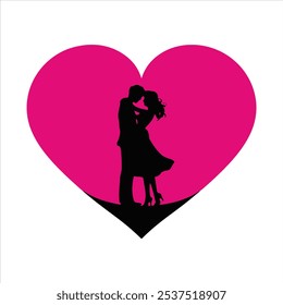  A couple under love heart shape, Valentine day, love, leaf, heart shape vector illustration.