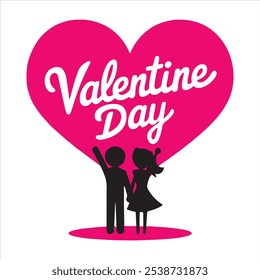  A couple under love heart shape, Valentine day, love, leaf, heart shape vector illustration.