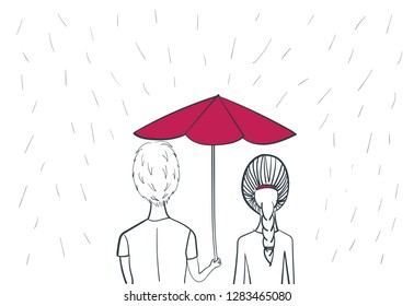 couple under red umbrella