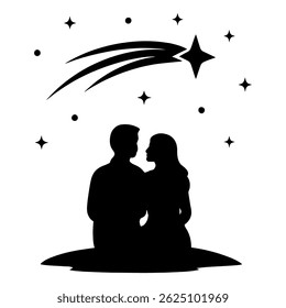 a couple under a Starry Gaze. vector representing love and affection, perfect for Valentine's Day concepts.