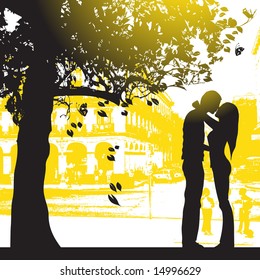 Couple under the tree in city park