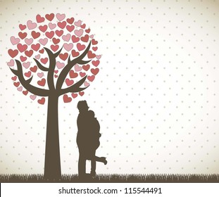 Couple under tree over vintage background. vector illustration