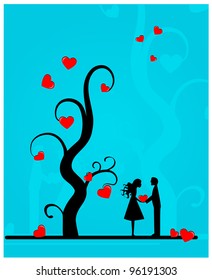 Couple under a tree. Vector.