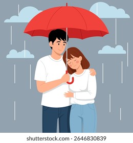 Casal sob guarda-chuva Amor, proteção, e Rainy Day Romance