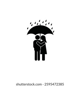 A Couple Under an Umbrella in the Rain, Standing Close Together