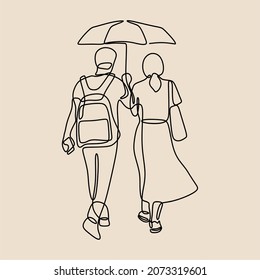 couple under umbrella romantic oneline continuous single line art