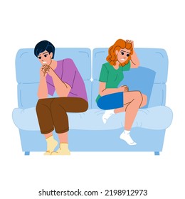 Couple Unhappy Vector. Woman Man Relationship, Young Problem, Sad Home, Upset Divorce, Argument Husband Couple Unhappy Character. People Flat Cartoon Illustration