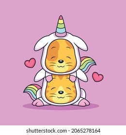 Couple unicorn cat cartoon with love