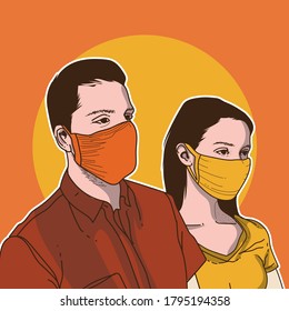 Couple use masks for protection from corona viruses