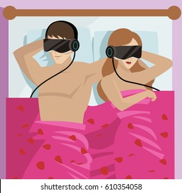 couple use virtual reality glasses