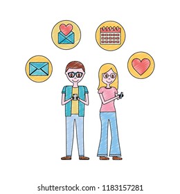 couple using cellphone email love calendar