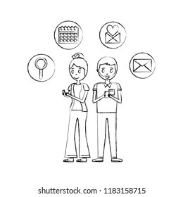 couple using cellphone email love calendar