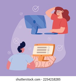couple using desktops online test