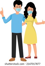 couple using face mask for corona virus vector illustration