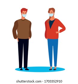 Paar mit Gesichtsmaske für covid19-Vektorillustration-Design