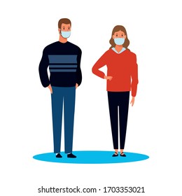 couple using face mask for covid19 vector illustration design