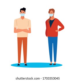 Paar mit Gesichtsmaske für covid19-Vektorillustration-Design