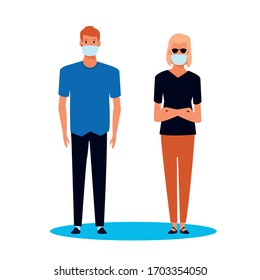 couple using face mask for covid19 vector illustration design
