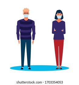 couple using face mask for covid19 vector illustration design
