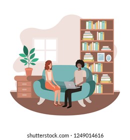 couple using laptop in the livingroom