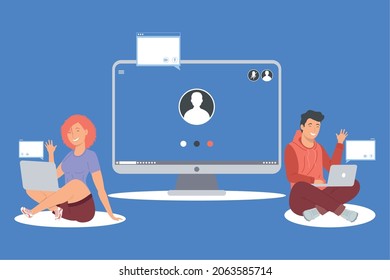 pareja usando videoconferencia laptops