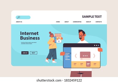 couple using online shopping applications internet business e-commerce digital marketing concept horizontal copy space vector illustration