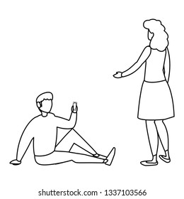 couple using smartphone characters