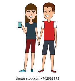 couple using smartphone characters