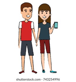 couple using smartphone characters