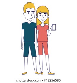 couple using smartphone characters