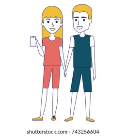couple using smartphone characters