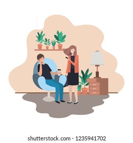 couple using smartphone in the livingroom
